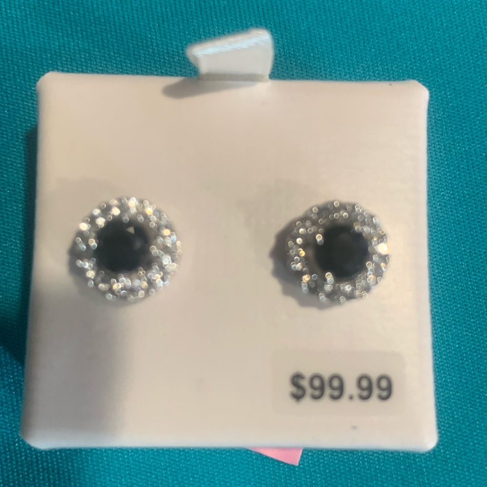 Genuine, sapphire earrings, sterling silver mounting